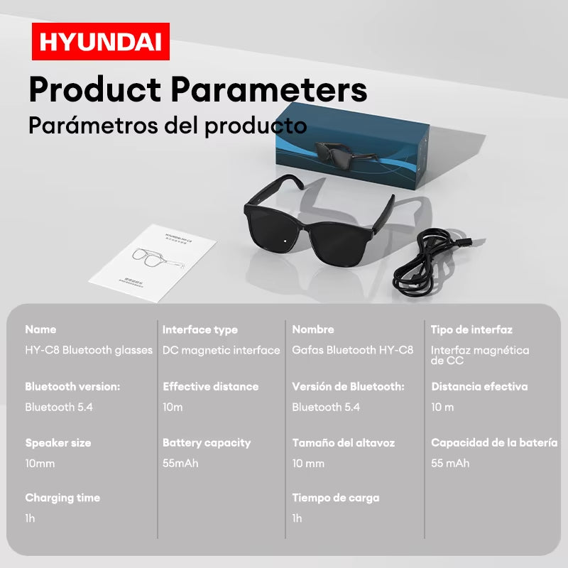 HYUNDAI HY-C8 AI Smart Glasses with Translation Earphones and Camera - Multi-Function Sports Device