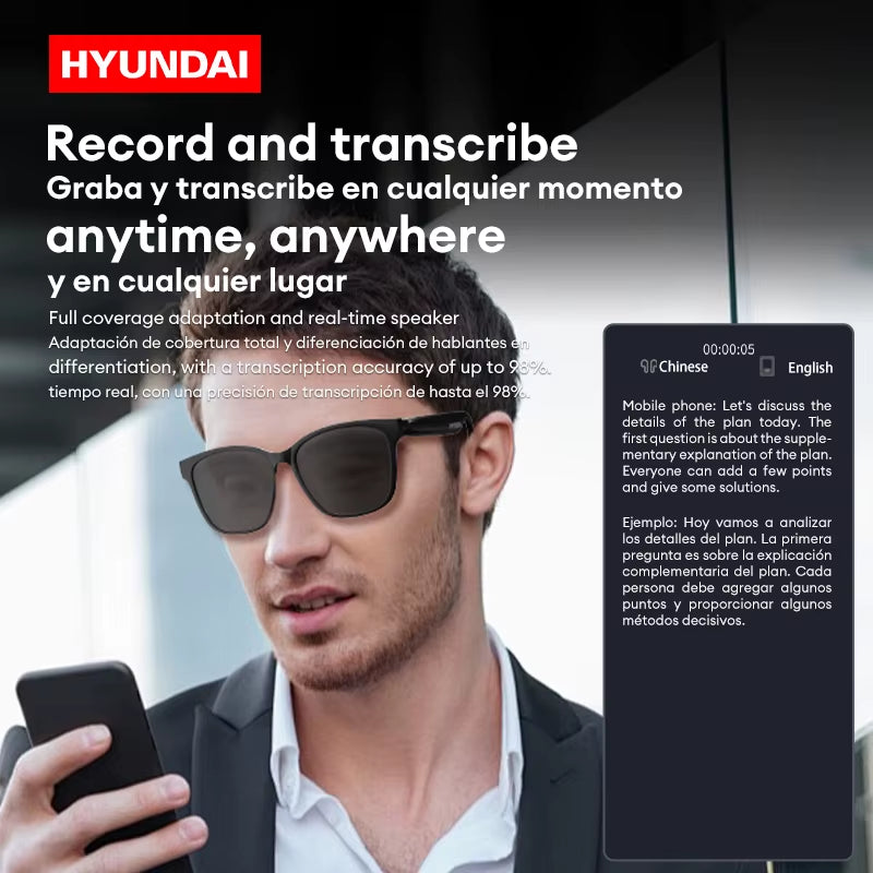 HYUNDAI HY-C8 AI Smart Glasses with Translation Earphones and Camera - Multi-Function Sports Device